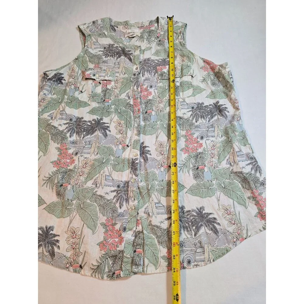 C&C California‎ Womens Tropical Print Sleeveless Linen Button-Down dress Size 3X - Picture 11 of 13